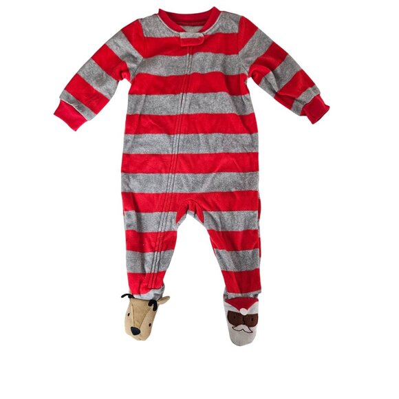 Carters Size 9 M Unisex Set of 2 Cozy Baby Pajamas Holiday Prints & Stripes Soft - Picture 1 of 10